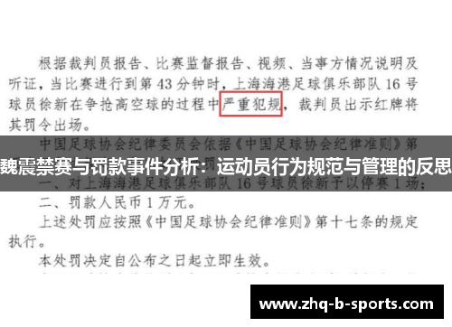 魏震禁赛与罚款事件分析：运动员行为规范与管理的反思
